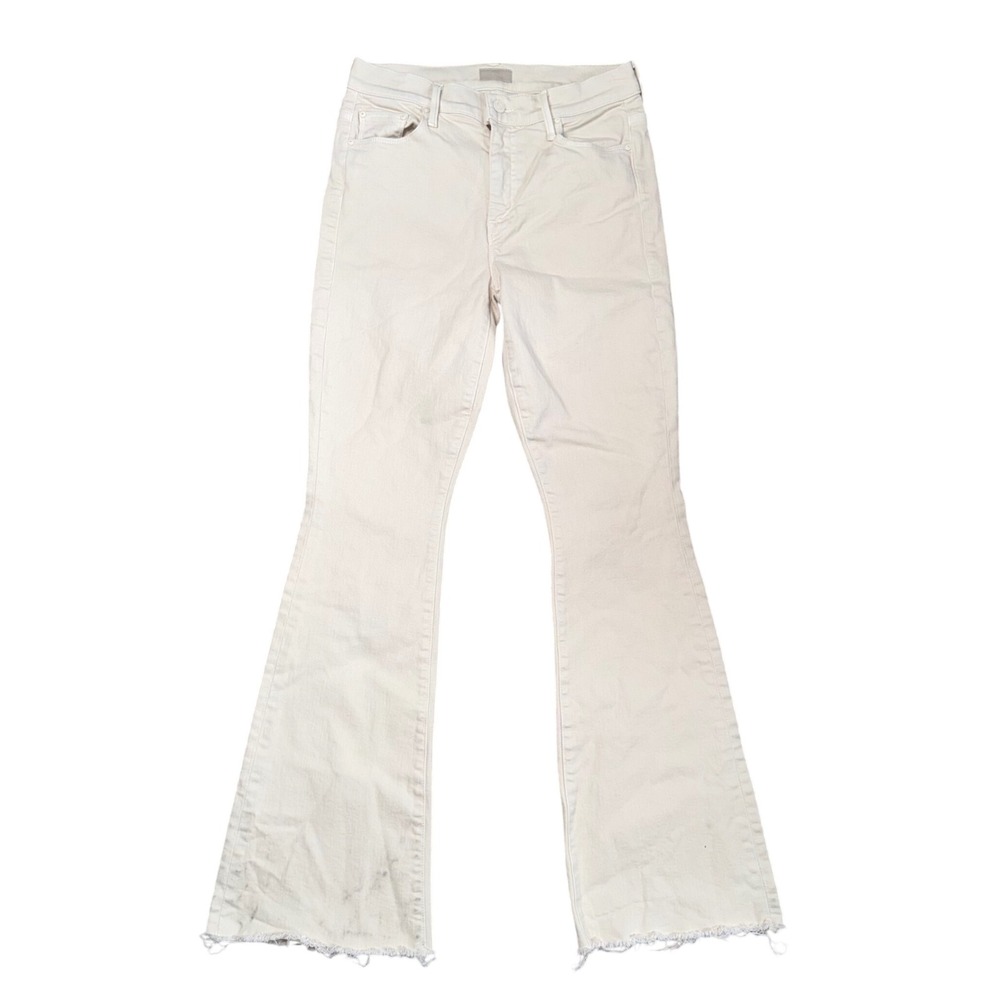 Mother The Weekender Fray Jeans Women 28 Fog Cream Good Flare Raw Hem 1535-753